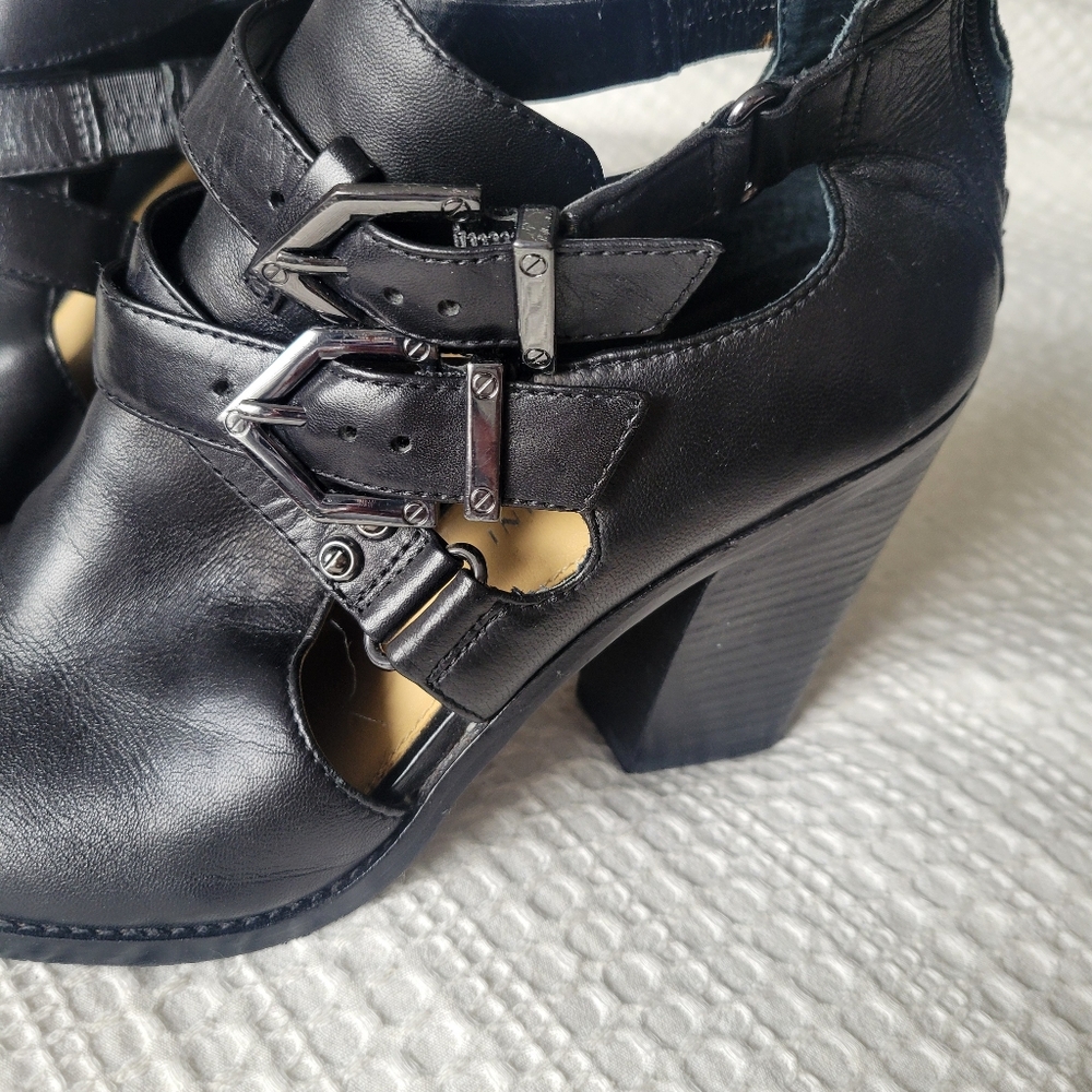 Gianni Bini Black Heeled Boots with Buckles And Back Zip